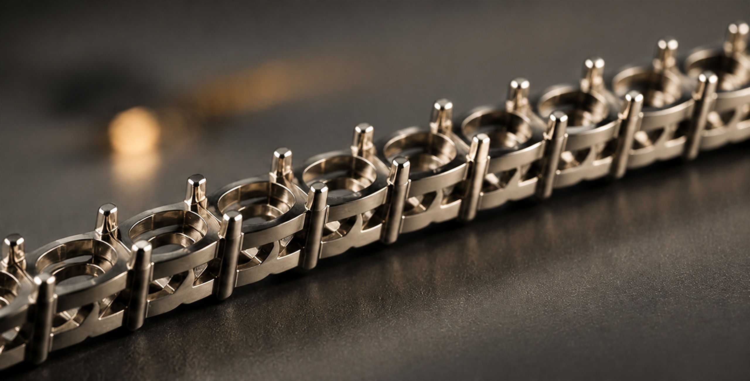 Macro of a finished BOSA tennis mounting chain