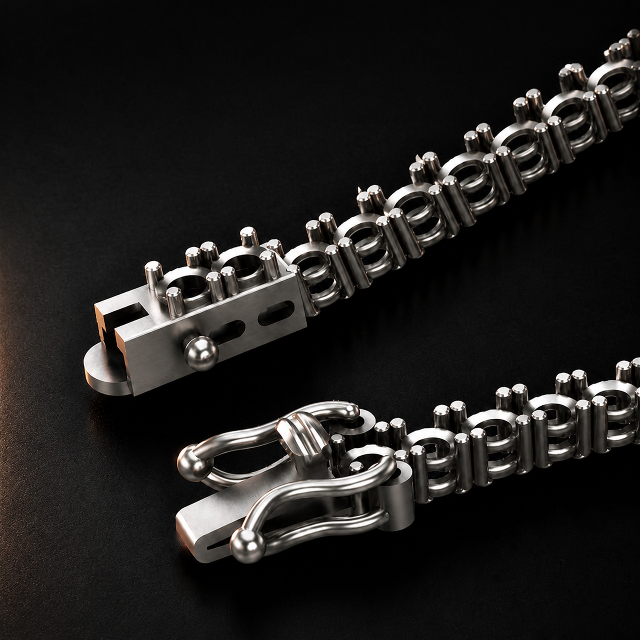 Macro detail of a BOSA tennis mounting clasp